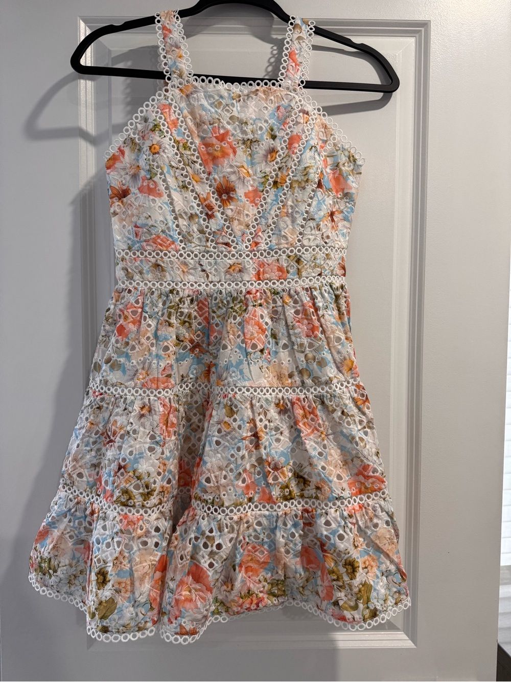 Marlo Girls' Floral Eyelet Sundress - White with Coral, Blue & Green